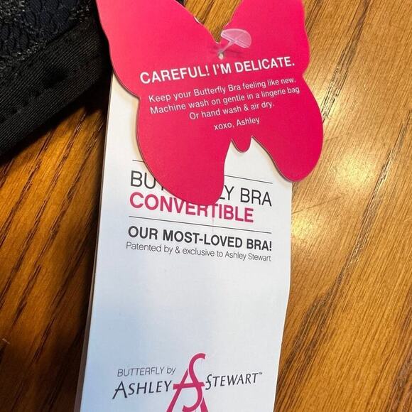 ASHLEY STEWART 42D bra, convertible butterfly, black with partial lace - Picture 3 of 12